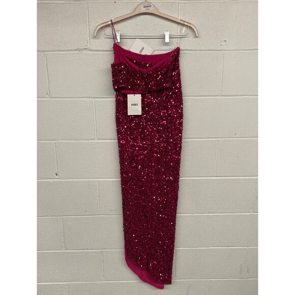 NWT Nookie Sz S/M Pink Sequined Crop Top Skirt Party Cocktail Dress 2 Piece Set - Picture 5 of 7